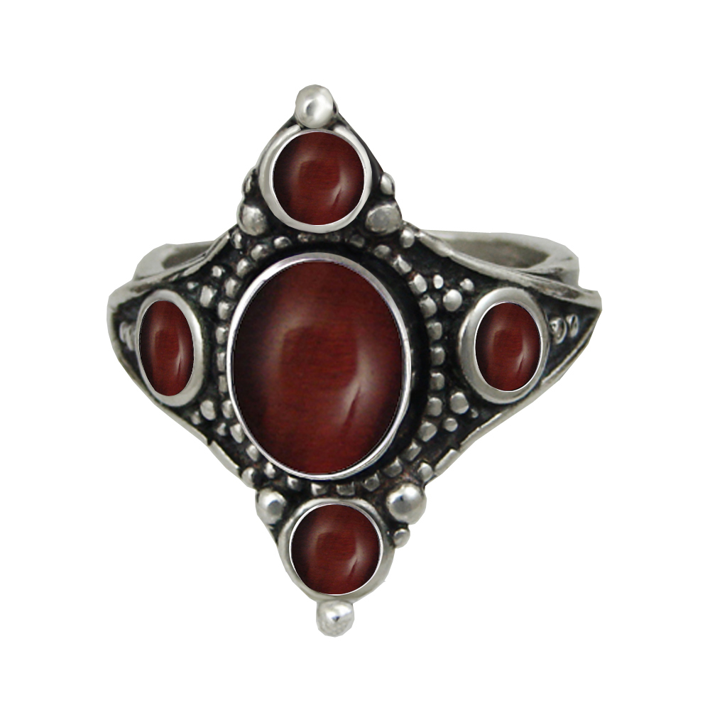 Sterling Silver Renaissance Queen's Ring With Red Tiger Eye Size 10